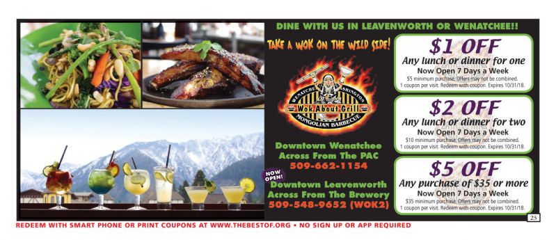 Wok About Grill Mongolian Barbecue Coupons and Discounts, Wenatchee